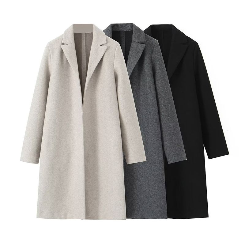 Women's Casual Solid Color Placket Coat Woolen Coat