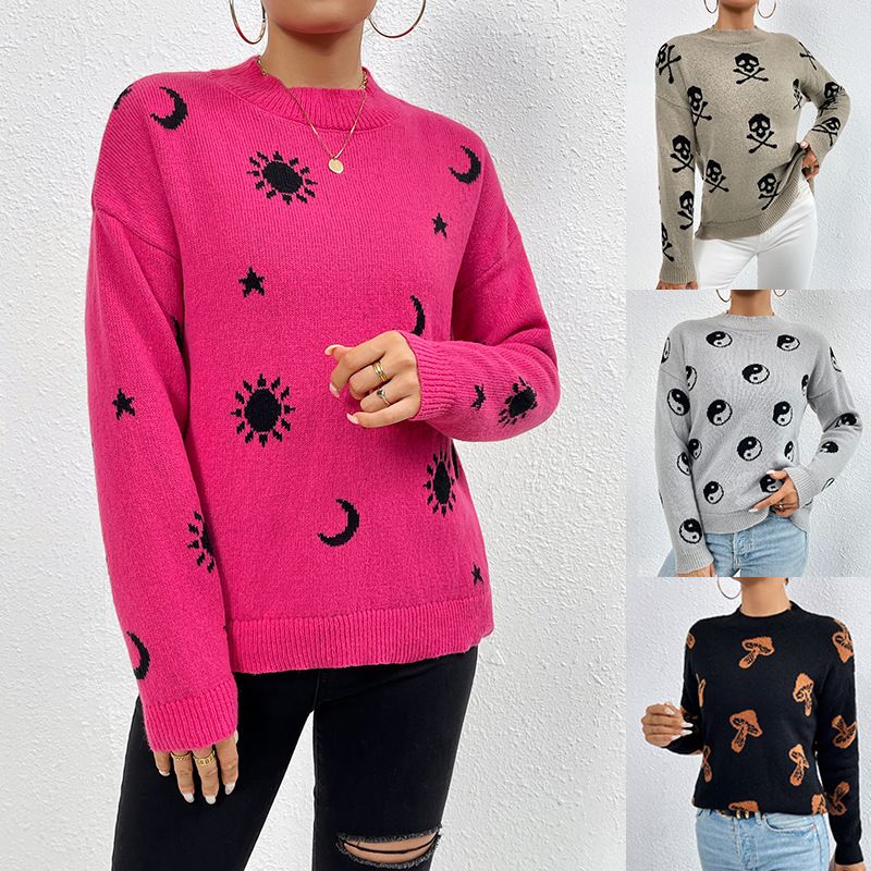 Women's Sweater Long Sleeve Sweaters & Cardigans Jacquard Casual Geometric