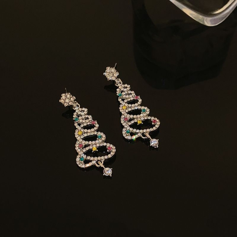 Wholesale Jewelry Cute Sweet Christmas Tree Alloy Zircon Plating Inlay Drop Earrings