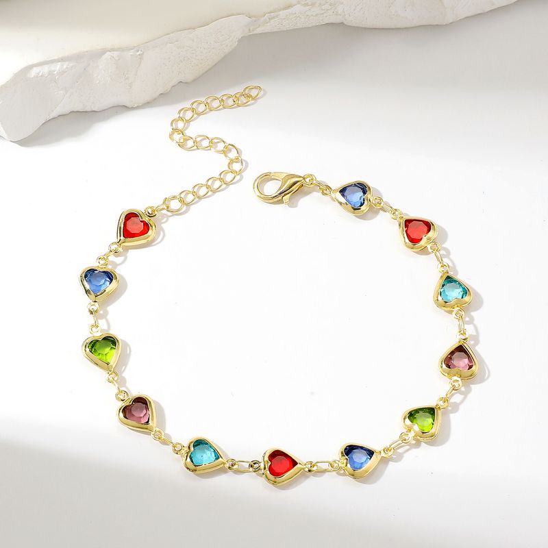 Dulce Forma De Corazón Cobre Enchapado Embutido Cristal Chapado En Oro Pulsera