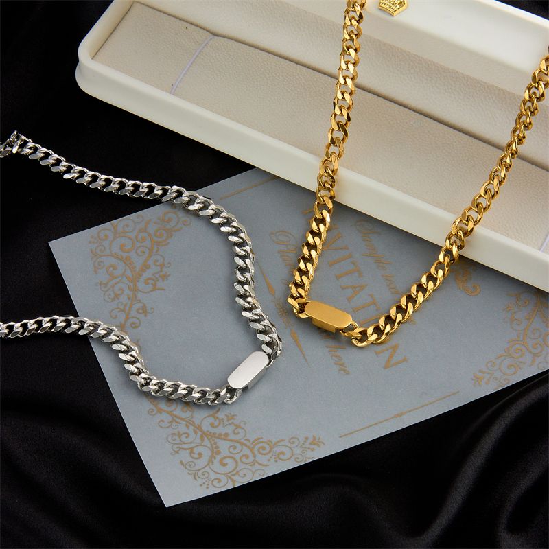 304 Stainless Steel 18K Gold Plated Retro Punk Plating Solid Color Necklace