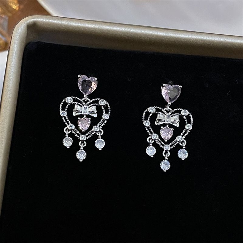 1 Pair Cute Sweet Heart Shape Plating Inlay Copper Zircon Drop Earrings