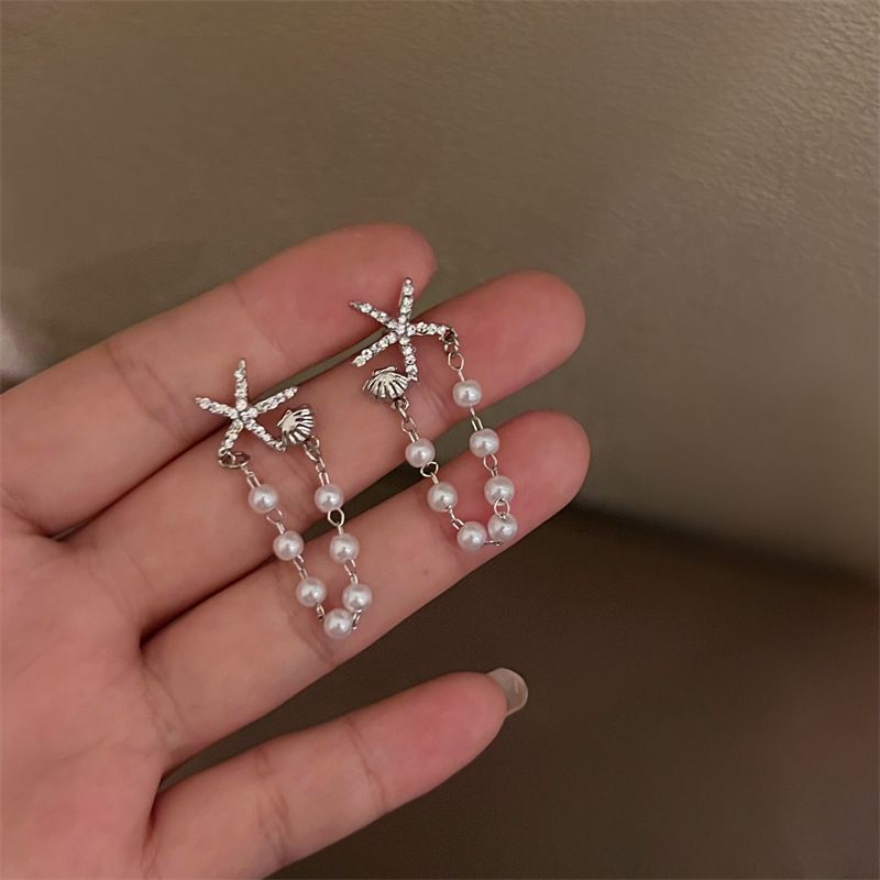 1 Par Estilo Simple Estrella De Mar Cascarón Enchapado Embutido Aleación Circón Pendientes De Gota