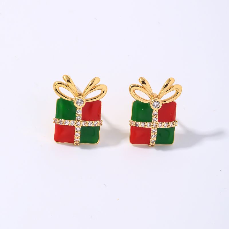 1 Pair Vintage Style Cartoon Enamel Plating Inlay Copper Zircon Gold Plated Ear Studs