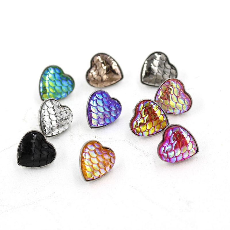 1 Pair Sweet Heart Shape Fish Scales Metal Stainless Steel Resin None Ear Studs