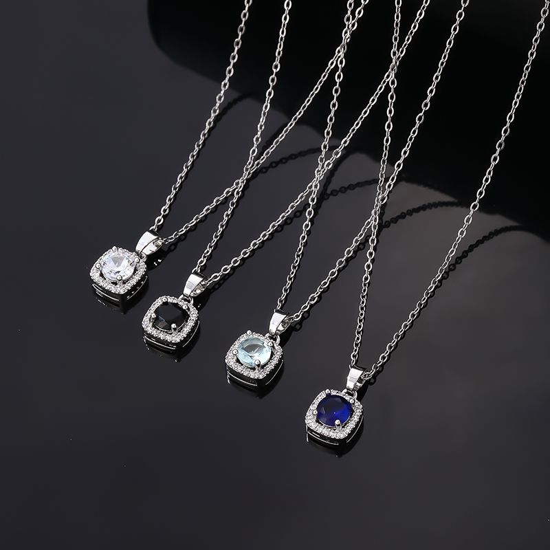 304 Stainless Steel Alloy Silver Plated Hip-Hop Vintage Style Simple Style Plating Inlay Square Zircon Pendant Necklace