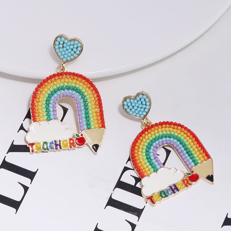 1 Pair Sweet Rainbow Pencil Plating Alloy Gold Plated Drop Earrings