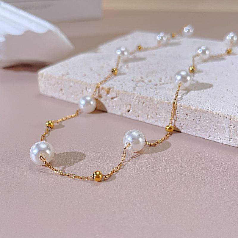 Edelstahl 304 Einfacher Stil Perle Künstliche Perlen Halskette
