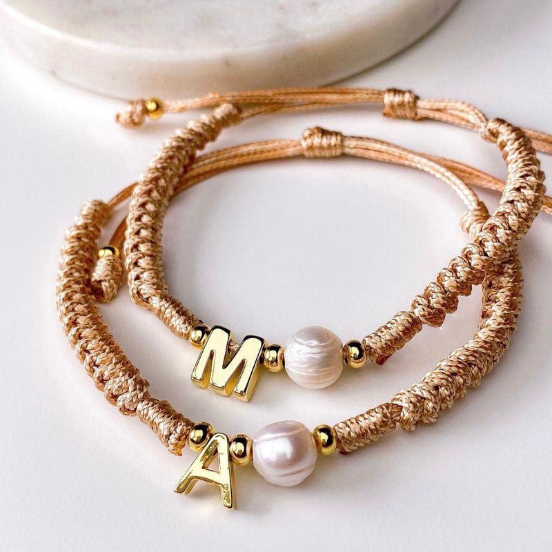 Style Simple Lettre Perle D'eau Douce Corde Tricot Femmes Bracelets À Cordon