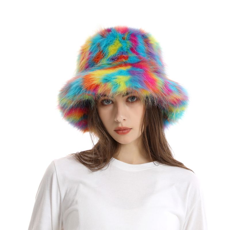 Women's Cute Colorful Plush Wide Eaves Bucket Hat