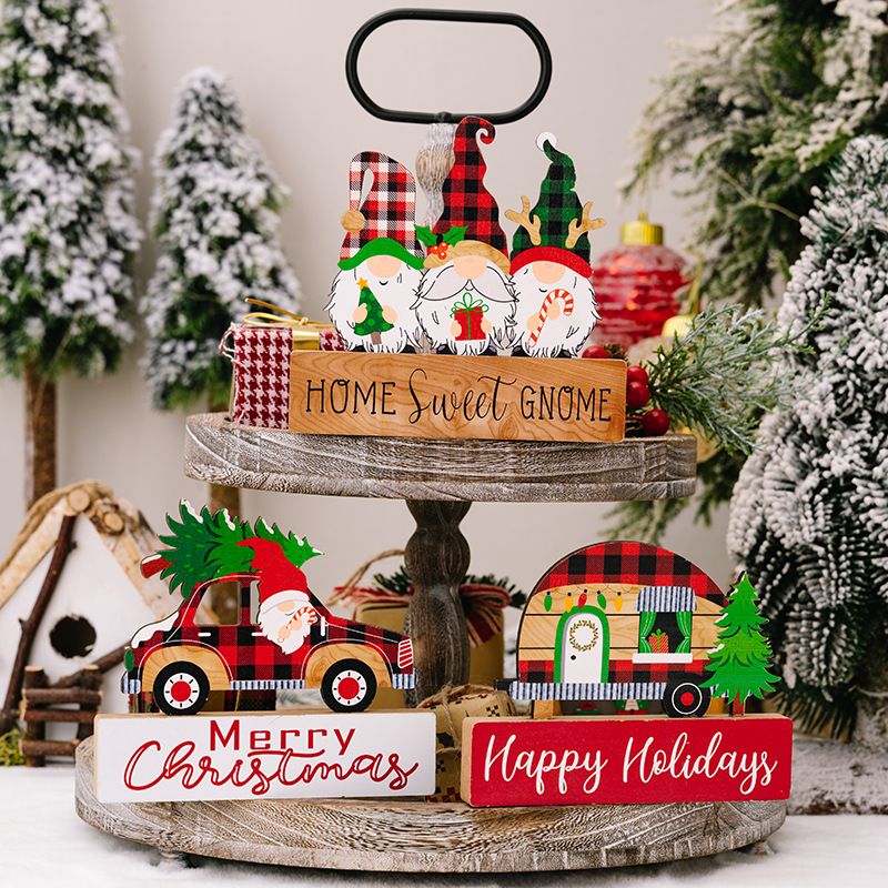 Christmas Cute Santa Claus House Car Wood Party Festival Ornaments