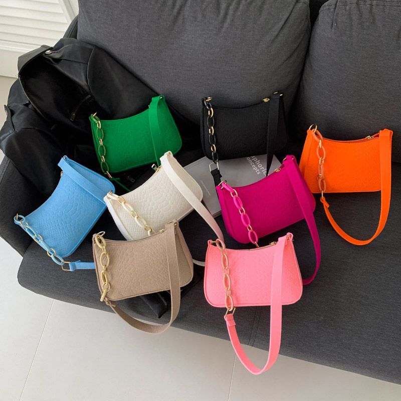 Women's All Seasons Felt Solid Color Vintage Style Square Zipper Shoulder Bag