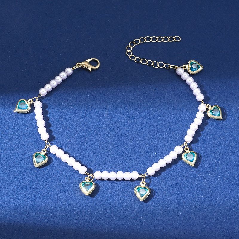 Classique Style Simple Forme De Cœur Perle D'imitation Alliage Placage Incruster Cristal Artificiel Plaqué Or Femmes Bracelets