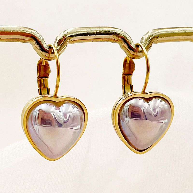 1 Pair Princess Sweet Heart Shape Plating Inlay 304 Stainless Steel Shell Gold Plated Drop Earrings