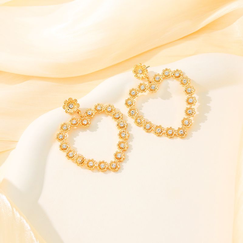 2 Pieces Glam Lady Heart Shape Plating Inlay Alloy Glass 14k Gold Plated Drop Earrings