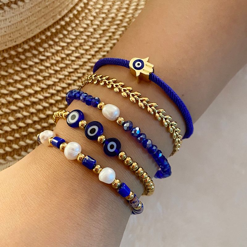 Retro Eye Stainless Steel Artificial Crystal Natural Stone 18K Gold Plated Bracelets In Bulk