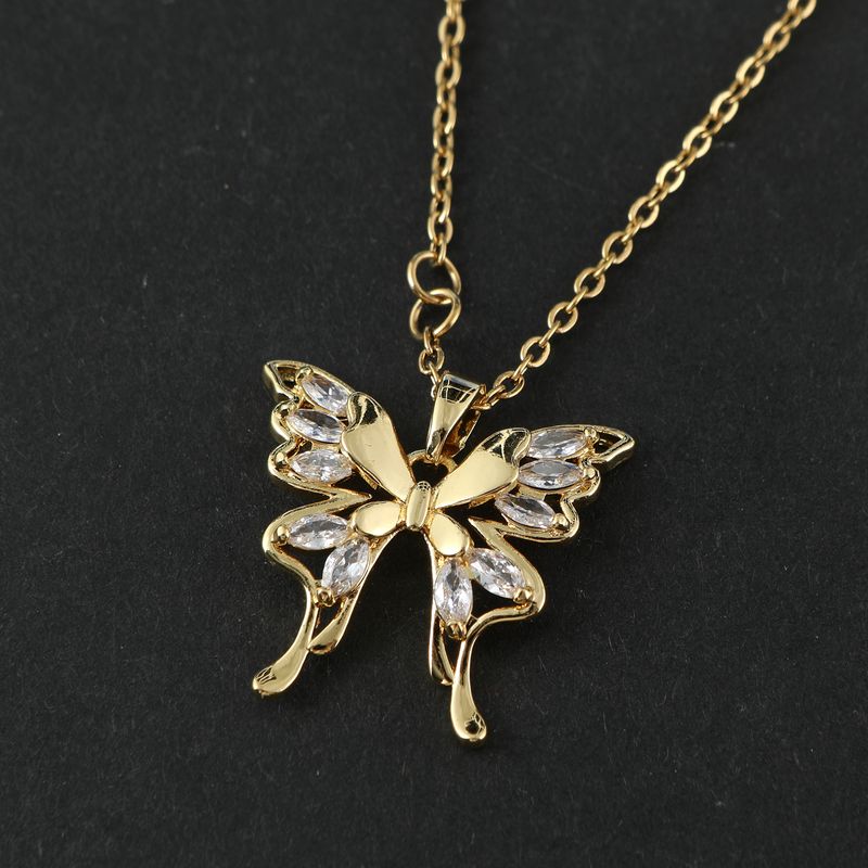 Fairy Style Roman Style Butterfly Stainless Steel Titanium Steel Inlay Zircon Pendant Necklace