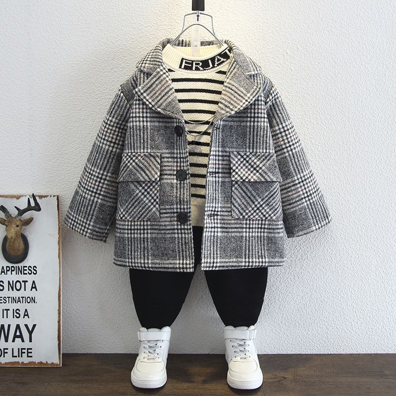 Lässig Klassischer Stil Britischer Stil Plaid Warm Baumwollmischung Jungen Oberbekleidung
