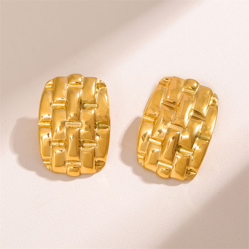 1 Pair Retro Simple Style Plaid Rectangle Plating 201 Stainless Steel 18K Gold Plated Ear Studs
