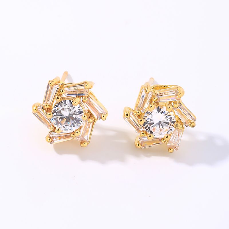 1 Pair IG Style Y2K Simple Style Windmill Plating Inlay Copper Zircon Ear Studs