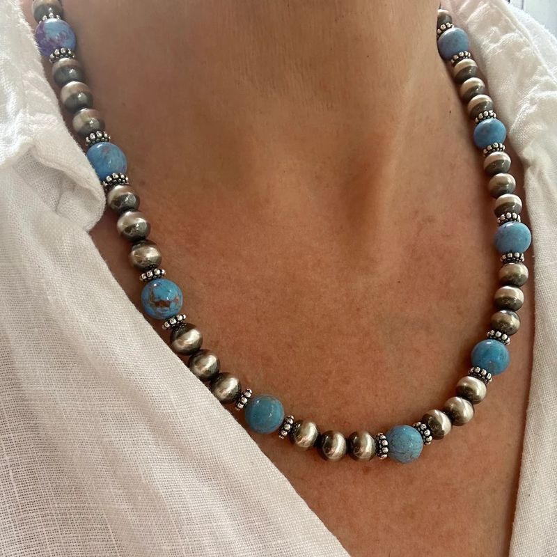 Vintage-Stil Geometrisch Legierung Kunststoff Türkis Perlen Frau Ohrringe Halskette