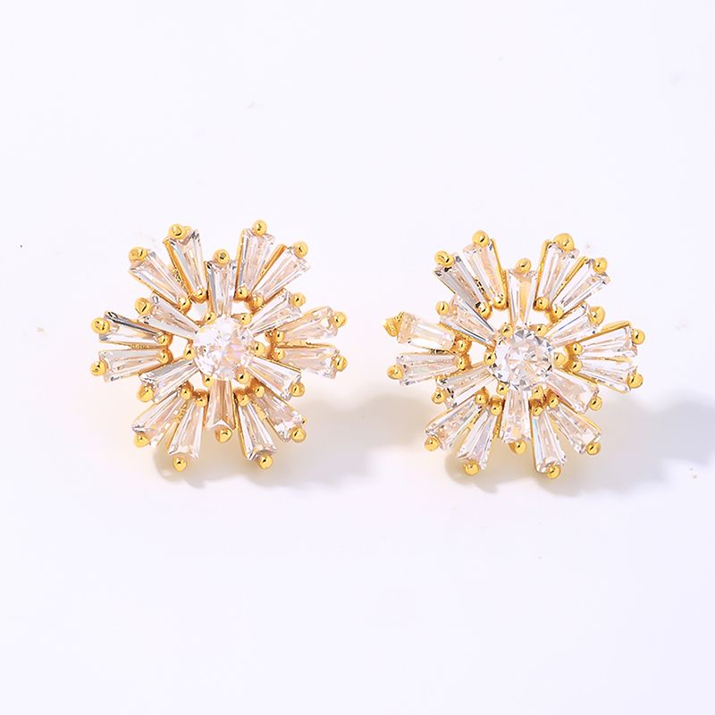 1 Pair IG Style Elegant Simple Style Snowflake Plating Inlay 304 Stainless Steel Copper Zircon K Gold Plated Ear Studs