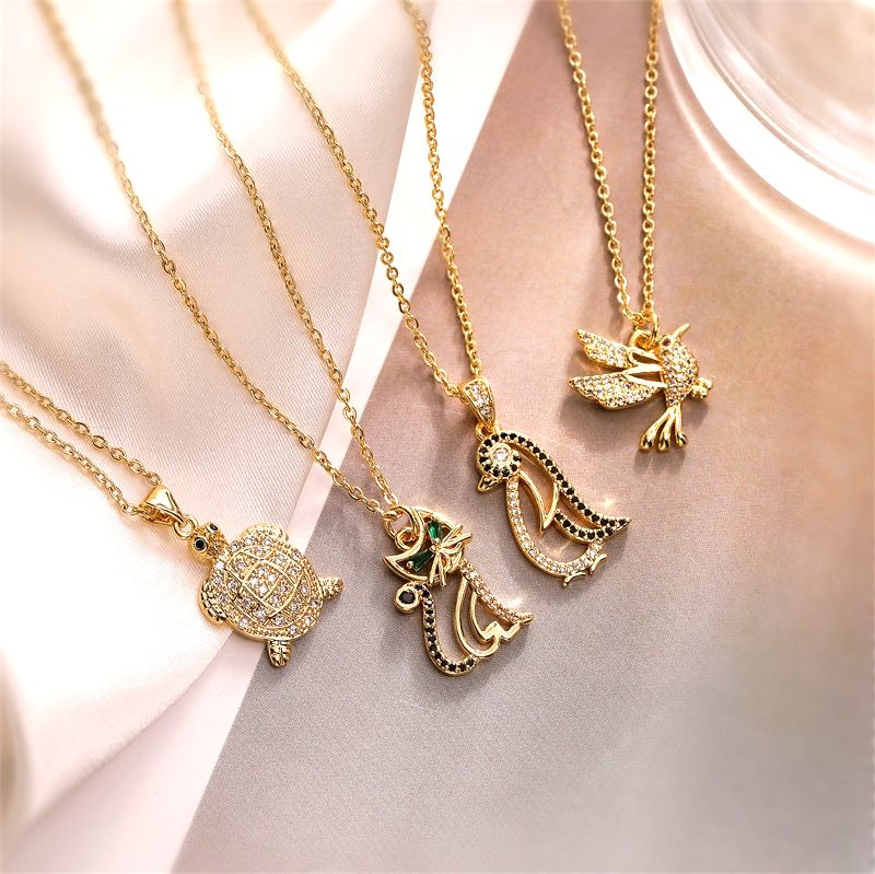 Ig Style Simple Style Tortoise Animal Bird Copper Plating Inlay Zircon Gold Plated Pendant Necklace