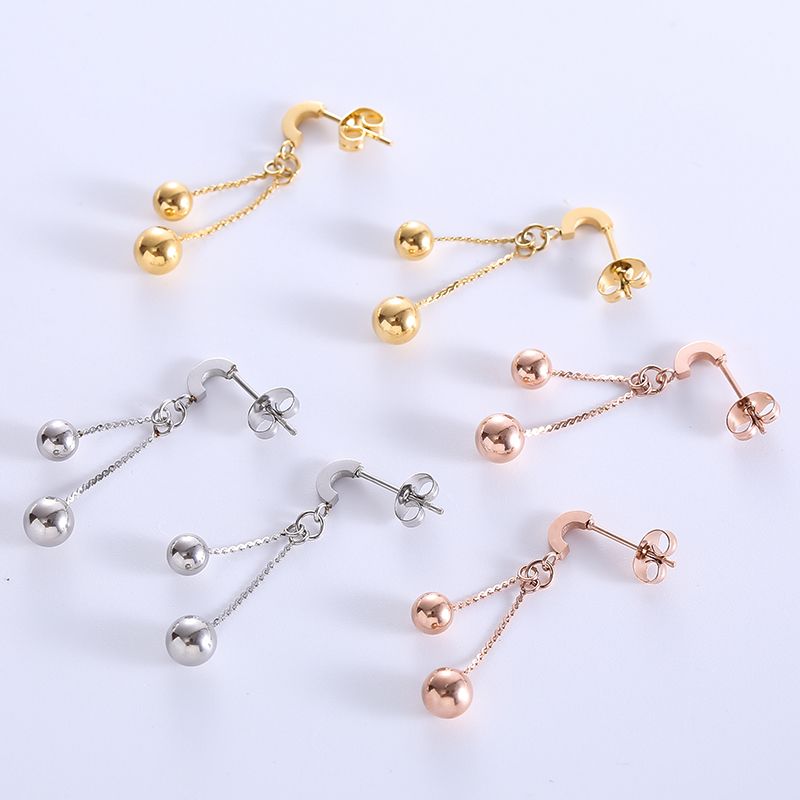 1 Pair Casual Elegant Solid Color Beaded Plating Stainless Steel 18k Gold Plated Rose Gold Plated Drop Earrings