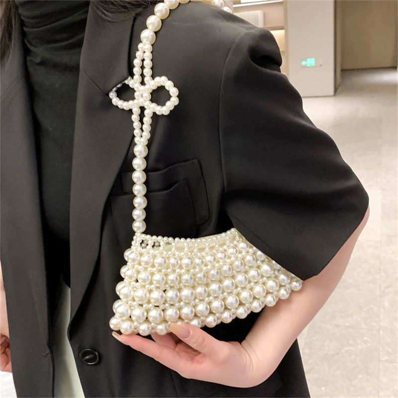 Mujeres Todas Las Temporadas Perla Artificial Color Sólido Elegante Oval Abierto Bolsa Para Las Axilas