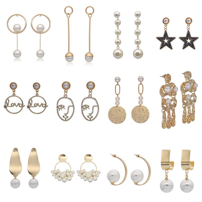 1 Pair Simple Style Star Plating Inlay Artificial Pearl Alloy Artificial Pearls Gold Plated Drop Earrings