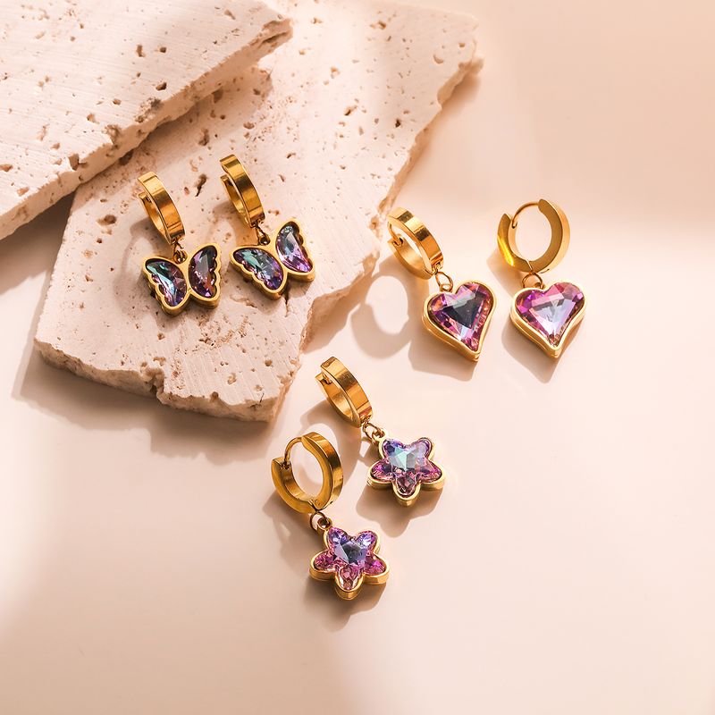 1 Pair Simple Style Commute Star Heart Shape Butterfly Plating Inlay 304 Stainless Steel Zircon 18K Gold Plated Earrings