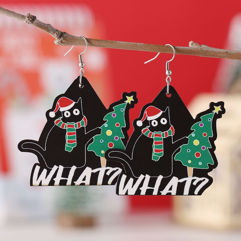 1 Par Estilo De Dibujos Animados Árbol De Navidad Madera Aretes