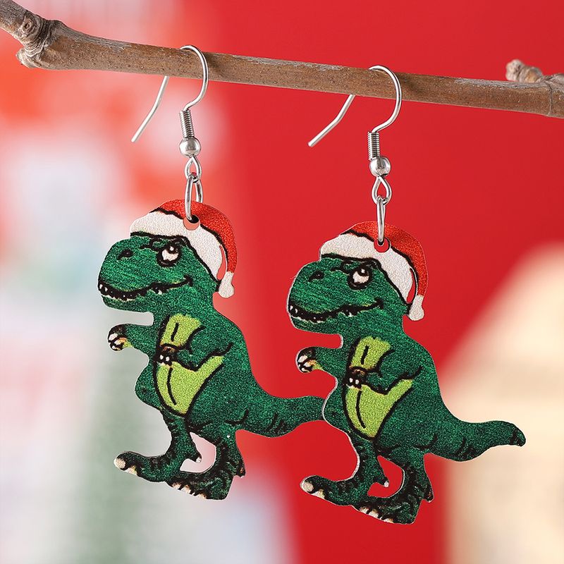 1 Par Estilo De Dibujos Animados Dinosaurio Madera Aretes