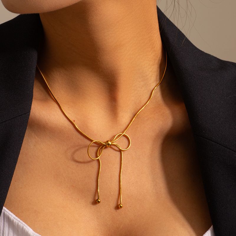 Wholesale Simple Style Bow Knot Stainless Steel Plating 18k Gold Plated Pendant Necklace
