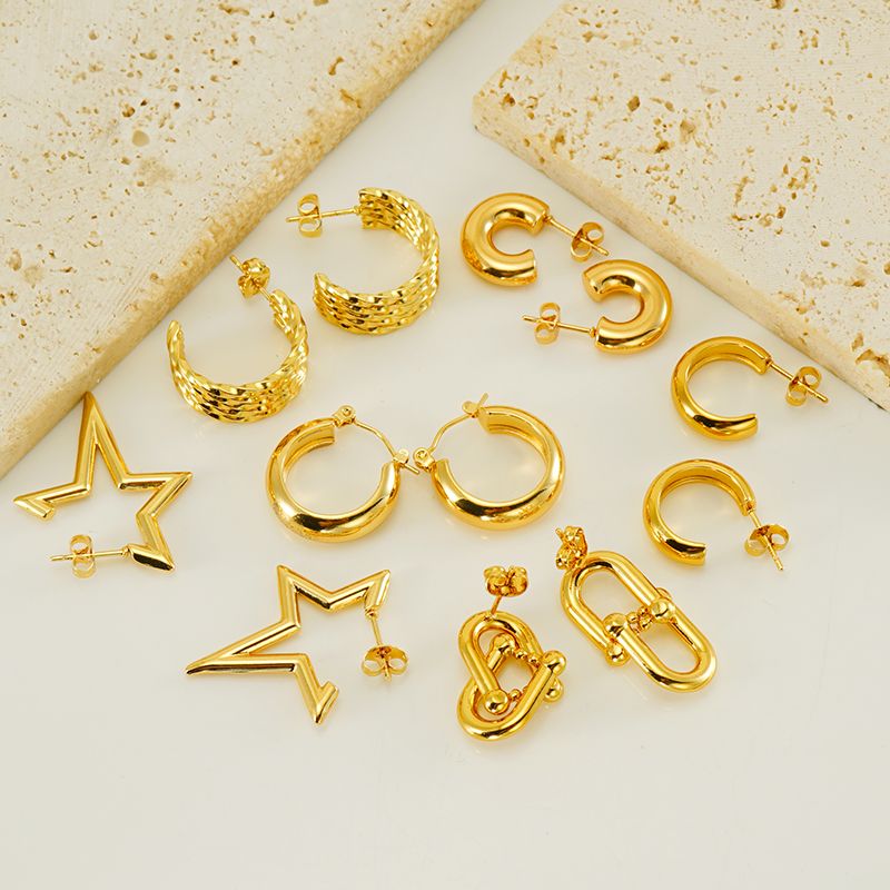 1 Pair Elegant Solid Color Plating Stainless Steel Titanium Steel 18K Gold Plated Earrings