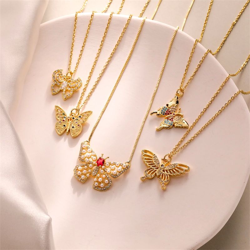 Einfacher Stil Libelle Kupfer Überzug Inlay Zirkon Vergoldet Halskette Mit Anhänger