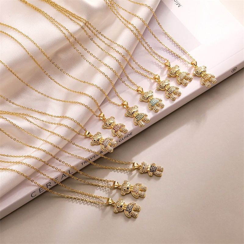 Ig-stil Einfacher Stil Bär Kupfer Überzug Inlay Zirkon Vergoldet Halskette Mit Anhänger