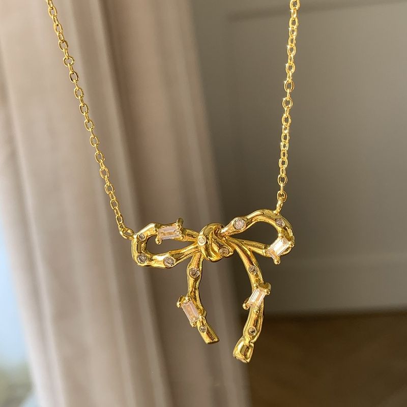 Sweet Bow Knot Sterling Silver Pendant Necklace