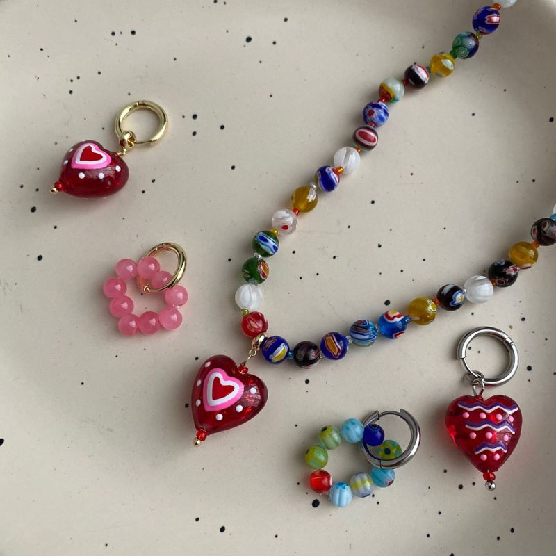 Vintage Style Heart Shape Flower Glass Beaded Women's Jewelry Set