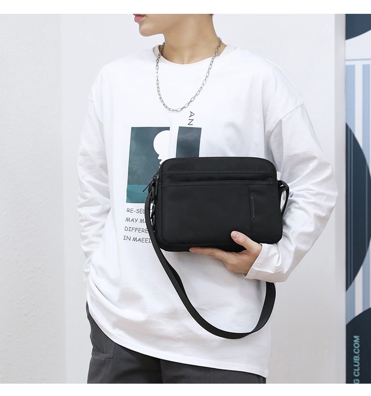 Men's Solid Color Polyester Zipper Shoulder Bag Crossbody Bag