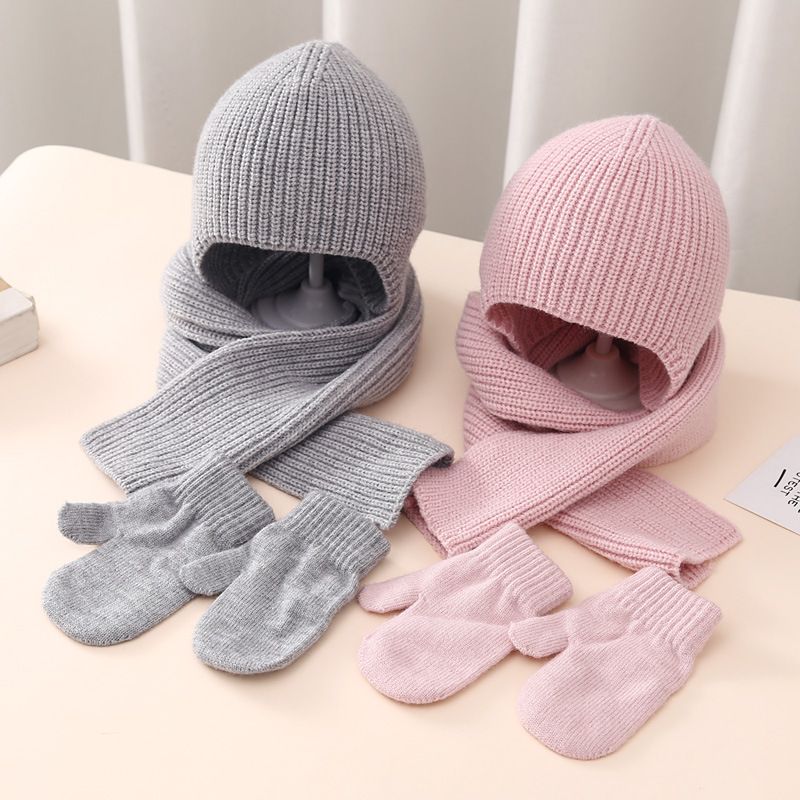 Kid's Basic Simple Style Solid Color Acrylic Scarf Hat Gloves 1 Set
