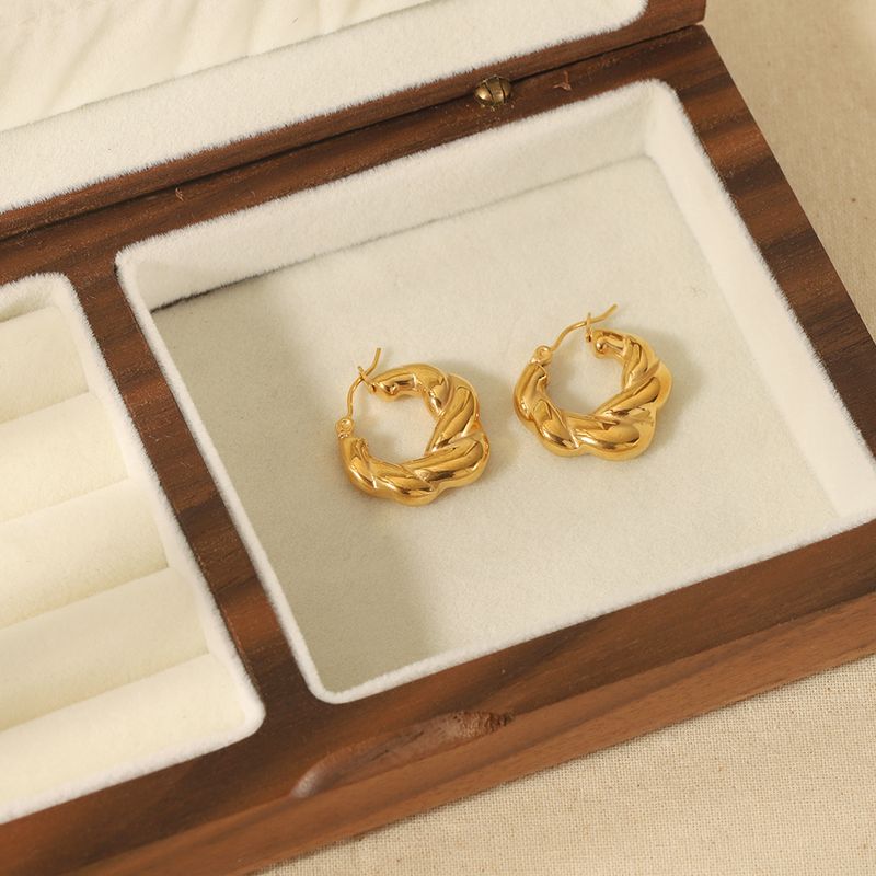 1 Pair Basic Classic Style Round Twist Polishing Plating 304 Stainless Steel Earrings