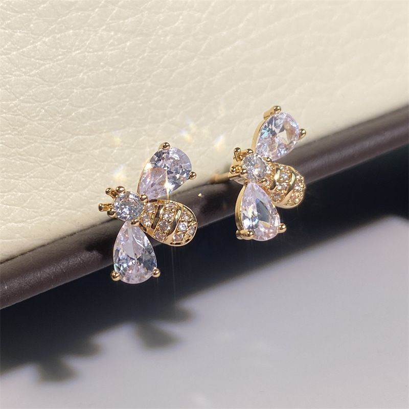 1 Pair Elegant Bee Plating Inlay Copper Zircon Gold Plated Ear Studs
