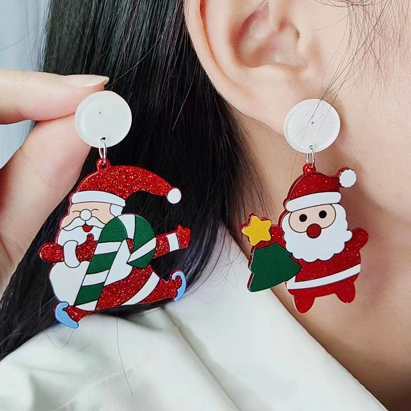 1 Par Estilo Simple Papá Noel Impresión Arílico Pendientes De Gota