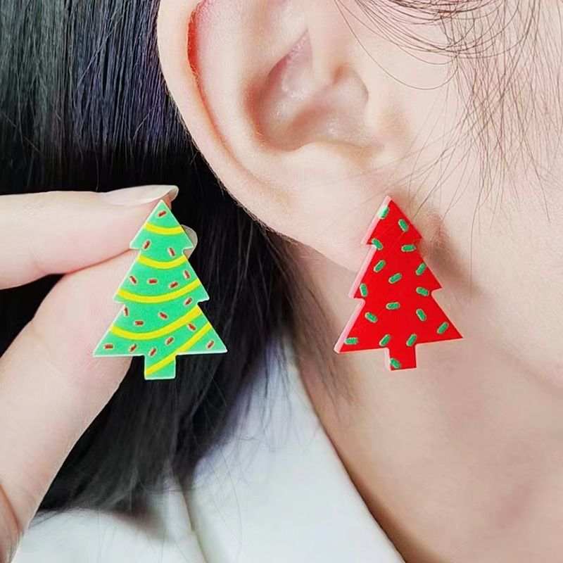 Wholesale Jewelry Simple Style Christmas Tree Arylic Printing Ear Studs