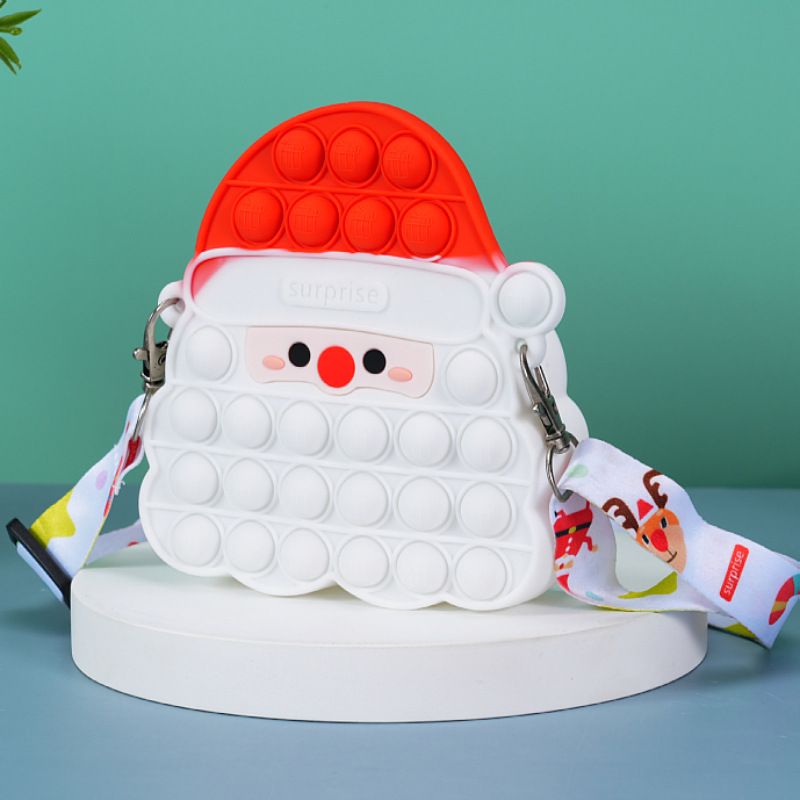 Kid's All Seasons Silica Gel Santa Claus Cute Square Zipper Shoulder Bag