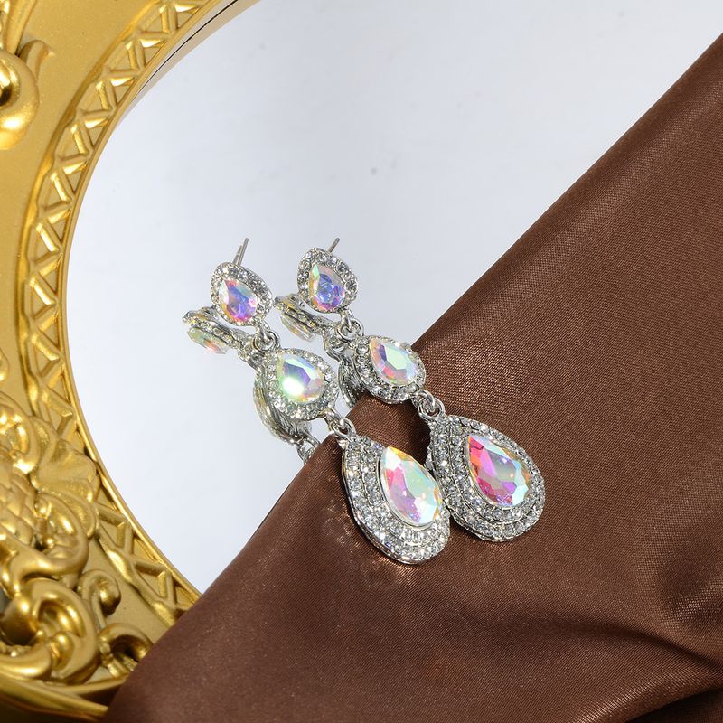 1 Pair Glam Luxurious Geometric Water Droplets Plating Artificial Crystal Drop Earrings
