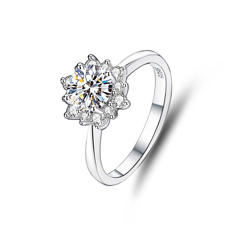 Lady Flower Sterling Silver Inlay Moissanite Rings