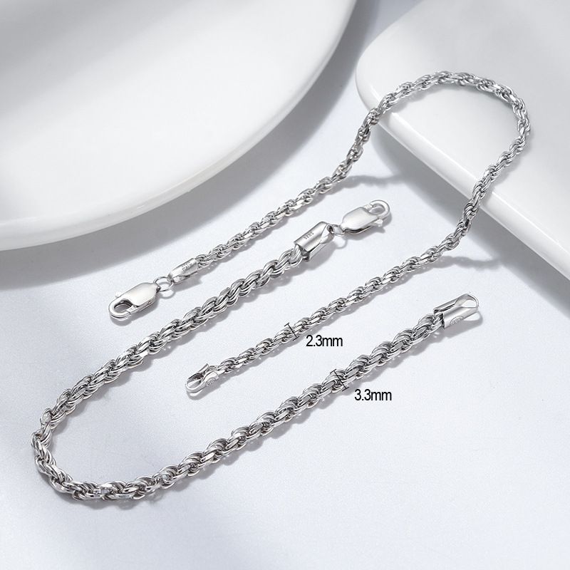 Hip-hop Simple Style Twist Sterling Silver Polishing Plating Handmade Chain White Gold Plated Rhodium Plated Bracelets
