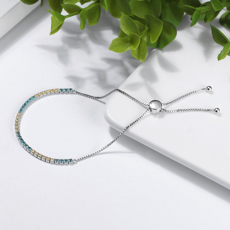 Classic Style Shiny Round Sterling Silver Plating Chain Inlay Zircon White Gold Plated Rhodium Plated Silver Plated Tennis Bracelet